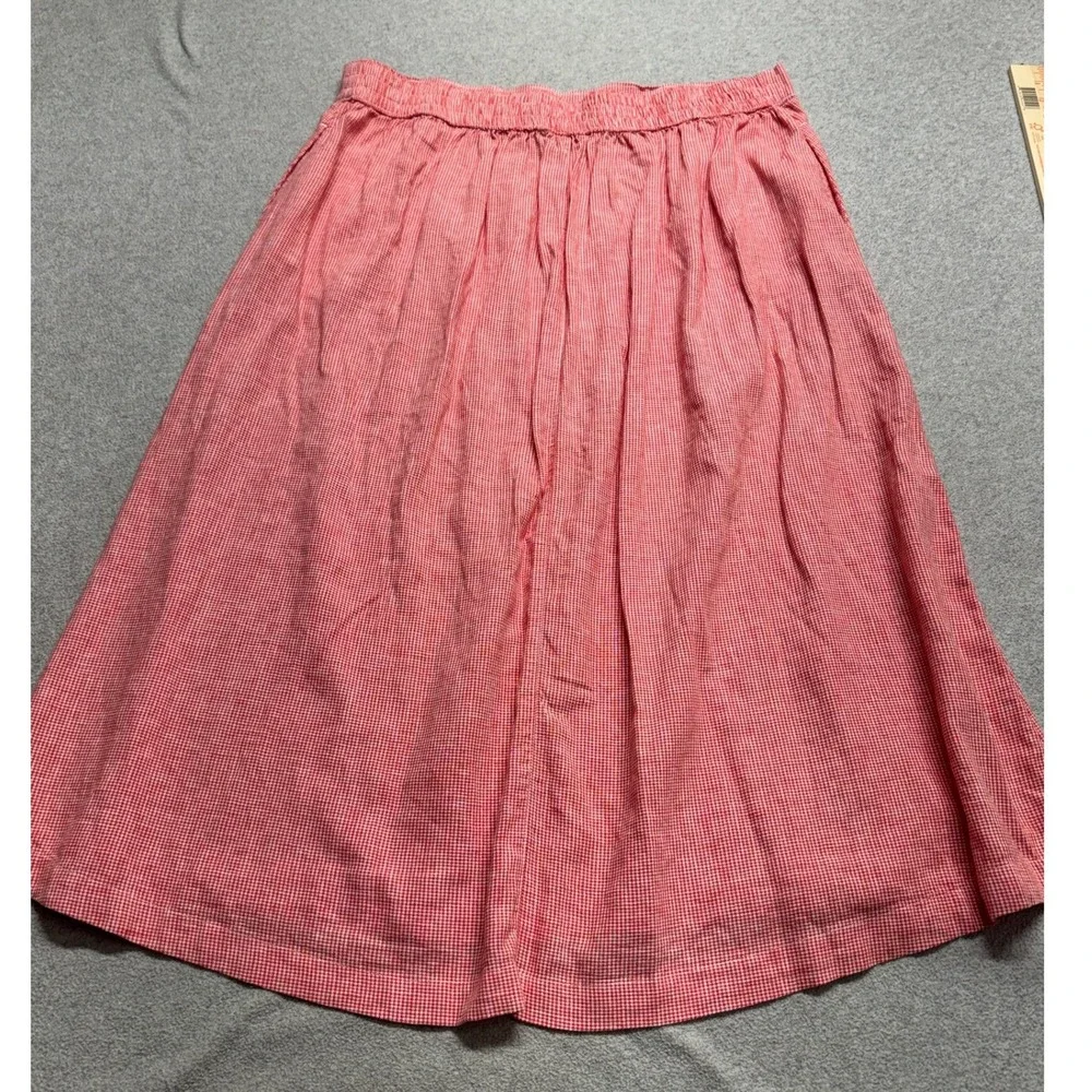 Croft & Barrow Women's XXL Red White Gingham Linen Blend A-Line Midi Skirt Flowy